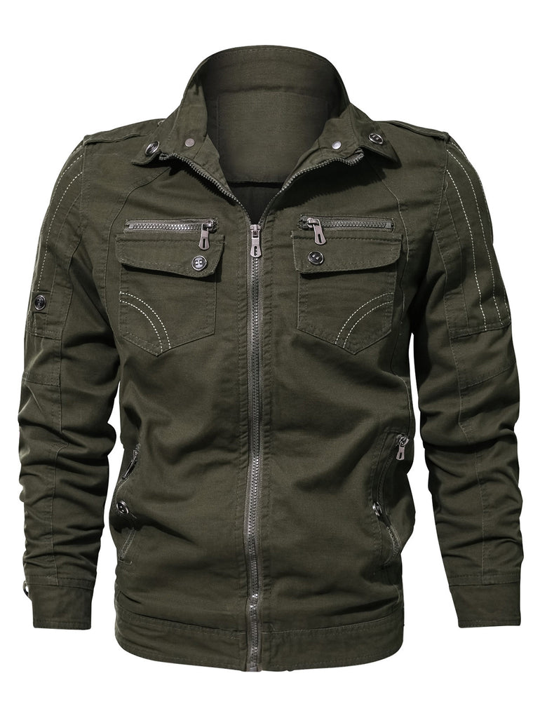 Zipper Pocket Turndown Collar Jacket