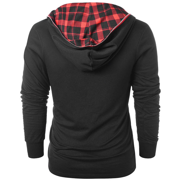 Zip Embellished Plaid Panel Hoodie