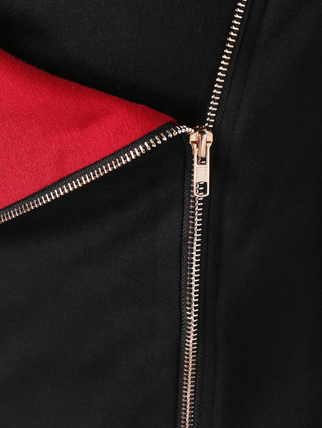 Zipper Embellished Long Sleeve Asymmetrical T-shirt