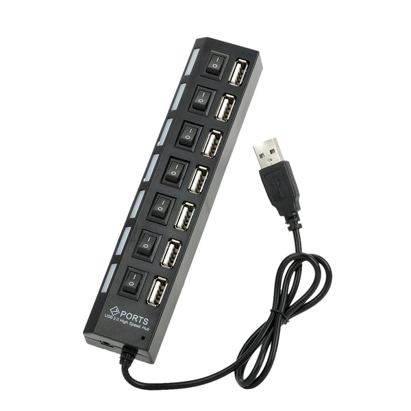 Cwxuan 7-Port USB 2.0 Hub with Individual Switch / Power Cable