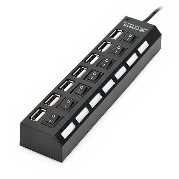 Cwxuan 7-Port USB 2.0 Hub with Individual Switch / Power Cable