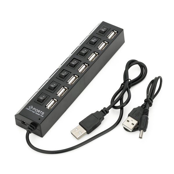 Cwxuan 7-Port USB 2.0 Hub with Individual Switch / Power Cable