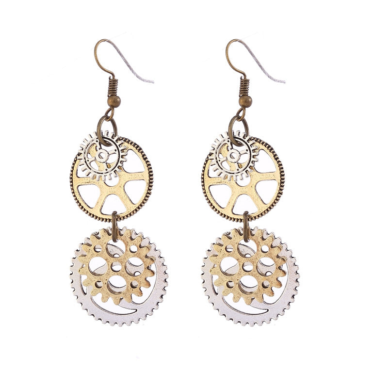Ladies Personality Fashion Watch Pin Gear Earrings