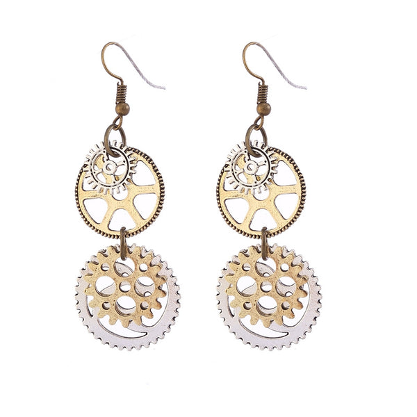 Ladies Personality Fashion Watch Pin Gear Earrings