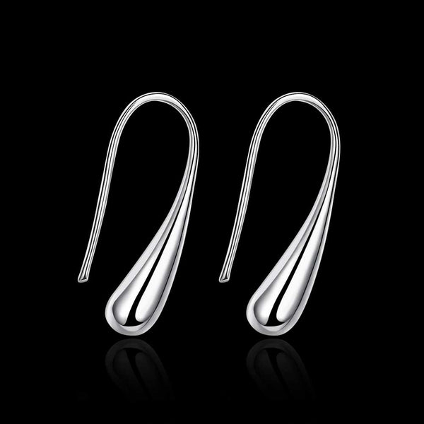 Water Drop Modeling Silver Ear Hook Earrings