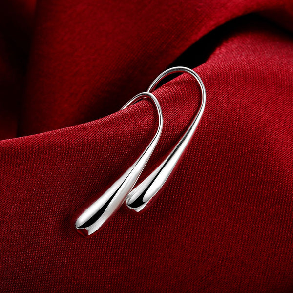 Water Drop Modeling Silver Ear Hook Earrings