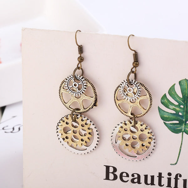 Ladies Personality Fashion Watch Pin Gear Earrings