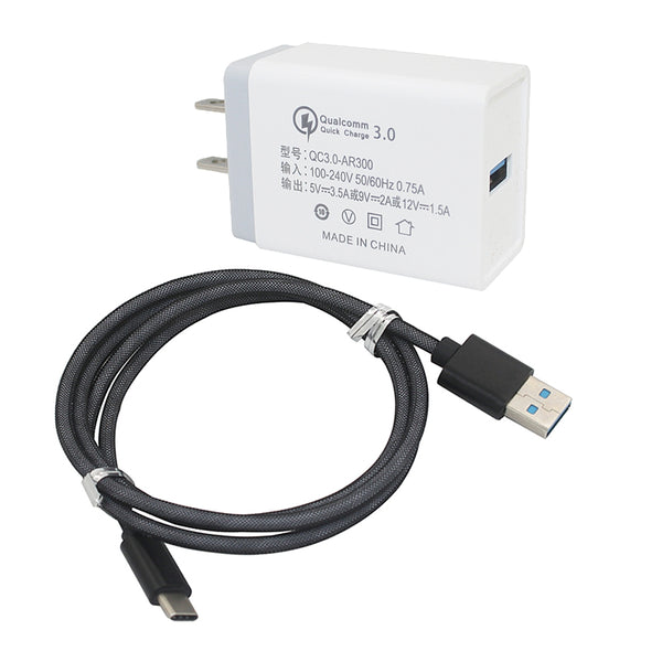 Minismile 18W QC3.0 Universal Travel US Plug Quick Charge USB Power Adapter Wall Charger with USB 3.1 Type-C Cable Kit
