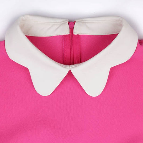 Simple Design Peter Pan Collar Pockets Embellished Long Sleeve Cotton Blend Women's Dress