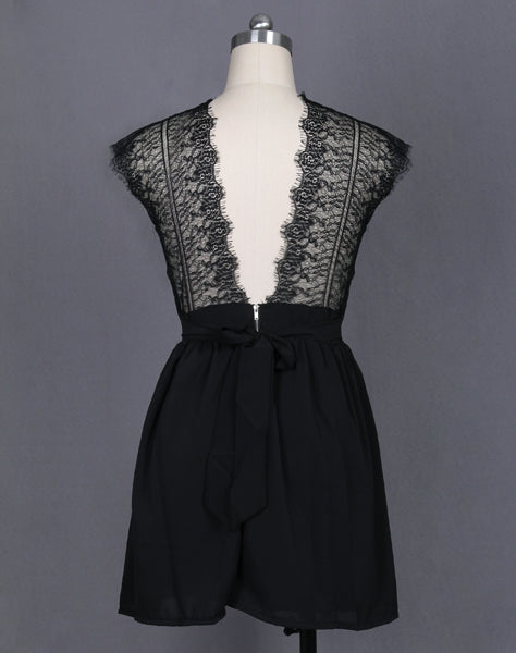 Lace Panel Back Cutout Mini Club Dress