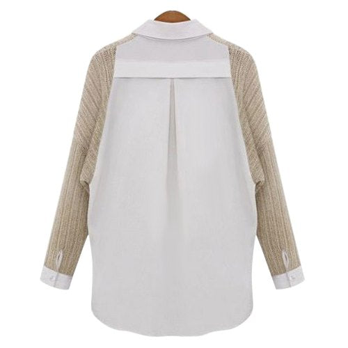 Casual Shirt Collar Long Sleeve Spliced Single-Breasted Women's Shirt