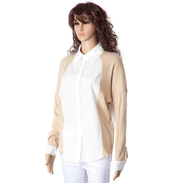 Casual Shirt Collar Long Sleeve Spliced Single-Breasted Women's Shirt