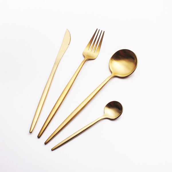 B20 SUS304 Stainless Steel Flatware Set PVD Golden Color Plated Satin Finishing