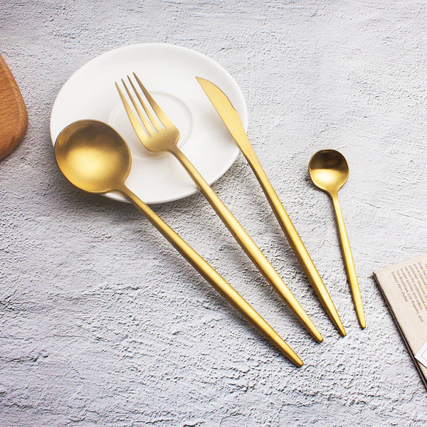 B20 SUS304 Stainless Steel Flatware Set PVD Golden Color Plated Satin Finishing