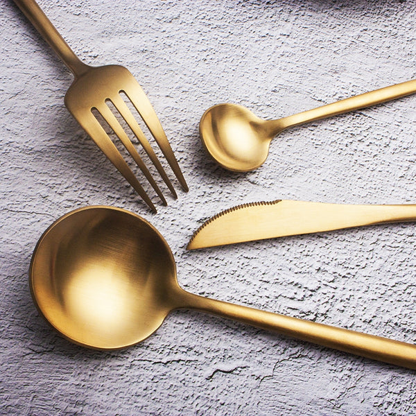 B20 SUS304 Stainless Steel Flatware Set PVD Golden Color Plated Satin Finishing