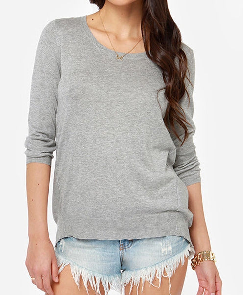 Stylish Scoop Neck Long Sleeve Spliced Asymmetrical Women's Knitwear