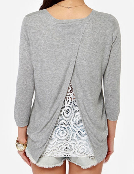 Stylish Scoop Neck Long Sleeve Spliced Asymmetrical Women's Knitwear