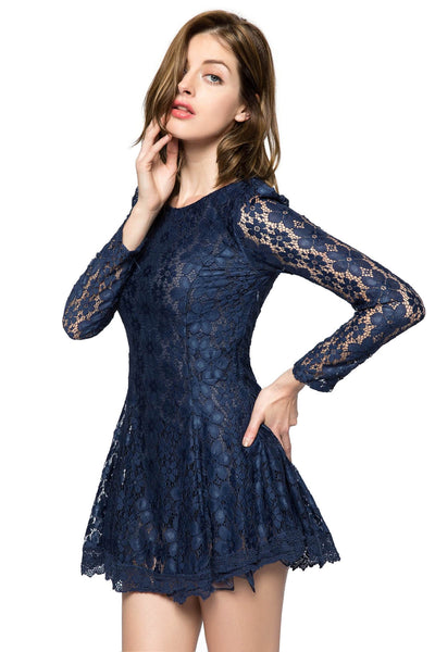 Lace Long Sleeve Short Cocktail Dress