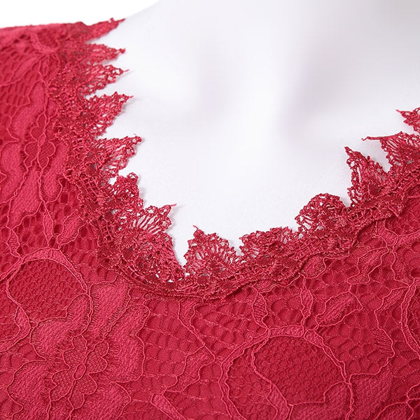 V Neck Backless Short Lace Prom Dress