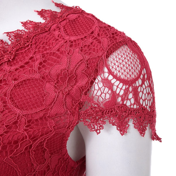 V Neck Backless Short Lace Prom Dress