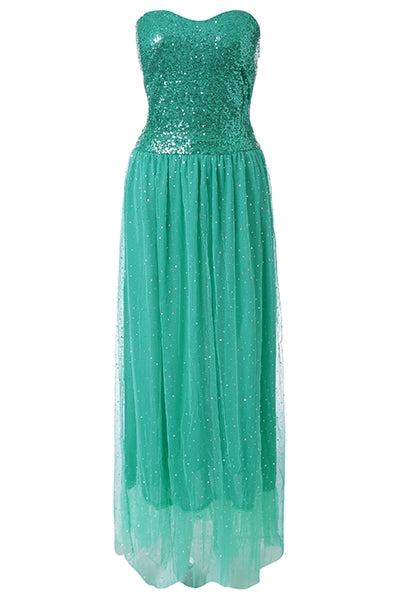 Strapless Sequin Long Swing Prom Evening Dress