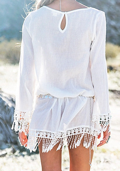 Lace Embellished Long Sleeve Dress