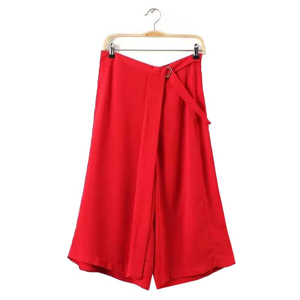 Simple Design High Waist Zippered Pure Color Women's Flare Leg Capri Pants
