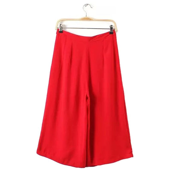 Simple Design High Waist Zippered Pure Color Women's Flare Leg Capri Pants