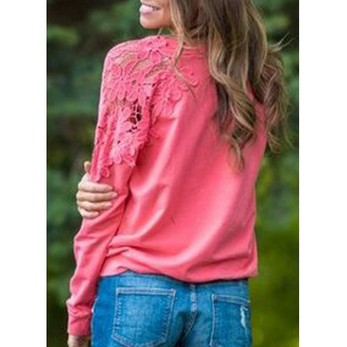 Long Sleeve Lace Insert Cropped Sweatshirt