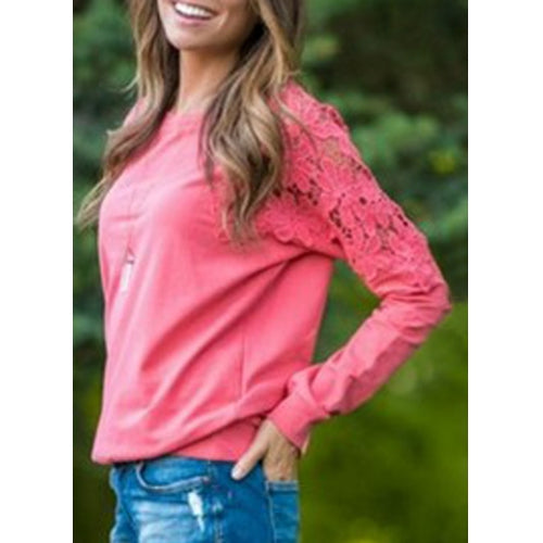 Long Sleeve Lace Insert Cropped Sweatshirt