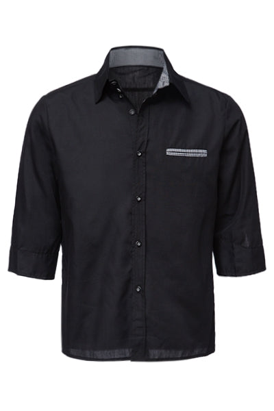 Stylish Shirt Collar Slimming Hit Color Splicing Pocket Design Half Sleeve Cotton Shirt For Men