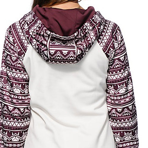 Chic Long Sleeve Geometrical Hooded Color Block Hoodie for Women