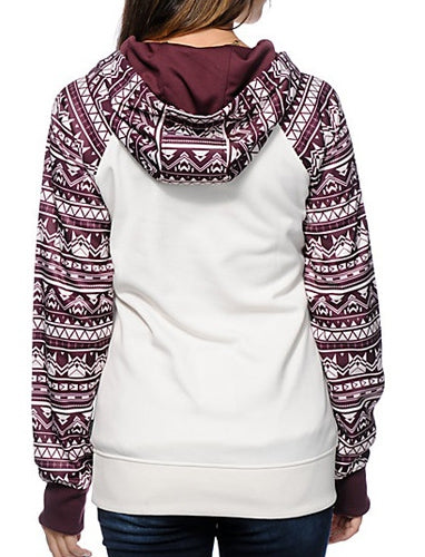 Chic Long Sleeve Geometrical Hooded Color Block Hoodie for Women