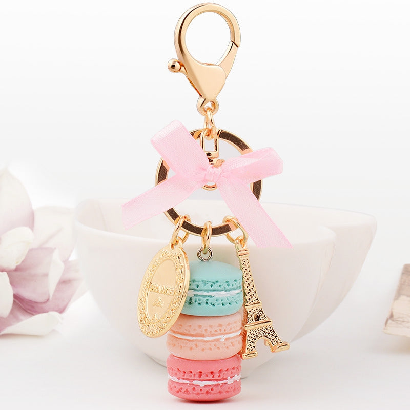Macaron Cake Eiffel Tower Keychain Bowknot Car Keyring Bag Purse Pendant