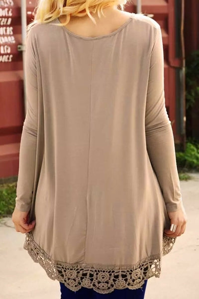 Lace Panel High Low Long Sleeve T-shirt