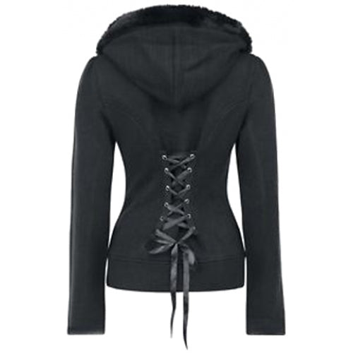 Faux Fur Insert Hooded Pendant Lace-Up Zippered Hoodie