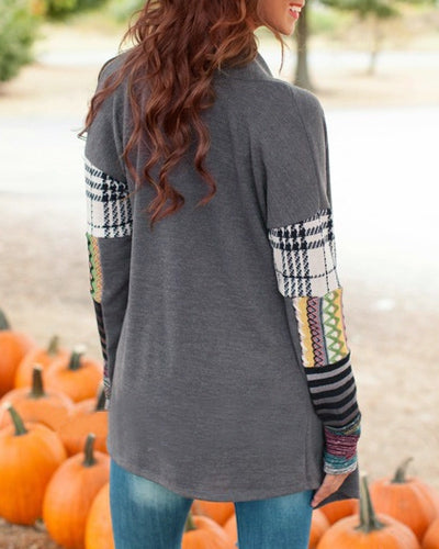 Stylish Collarless Long Sleeve Spliced Loose-Fitting Women's Thin Cardigan