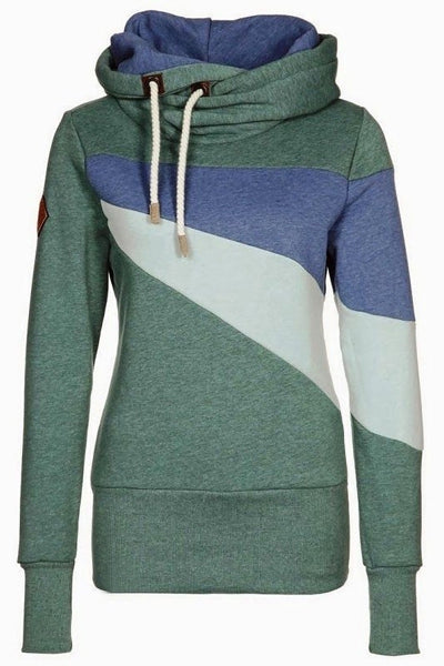 Chic Hooded Long Sleeve Hit Color Women's Hoodie