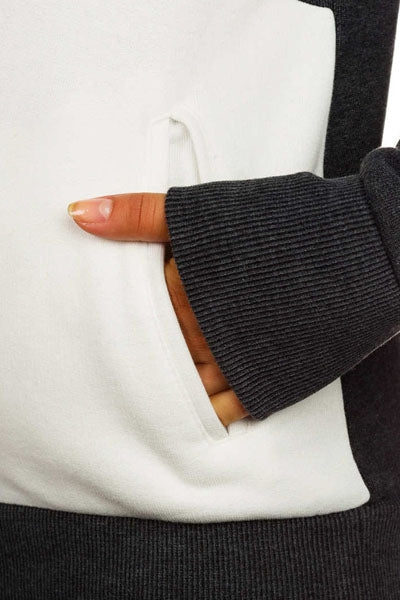 Chic Hooded Long Sleeve Color Block Pocket Design Women's Hoodie