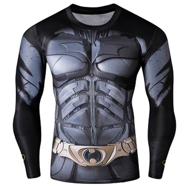 Quick-Dry Skinny Cool 3D Batman Pattern Round Neck Long Sleeves Men's Superhero T-Shirt
