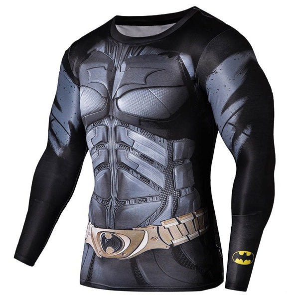 Quick-Dry Skinny Cool 3D Batman Pattern Round Neck Long Sleeves Men's Superhero T-Shirt