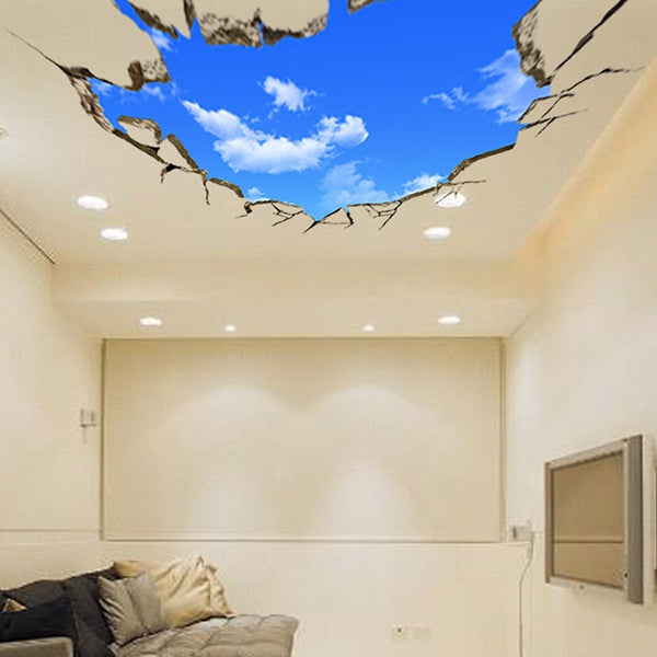 Chic Blue Sky and White Cloud Pattern Removeable 3D Wall Sticker