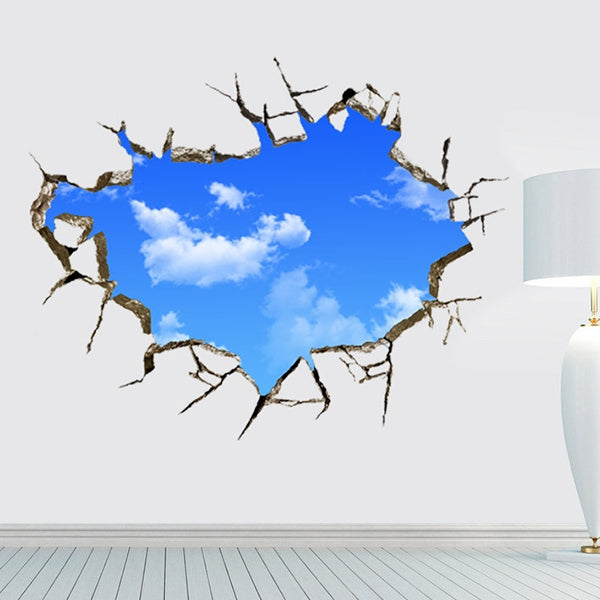 Chic Blue Sky and White Cloud Pattern Removeable 3D Wall Sticker
