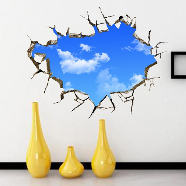 Chic Blue Sky and White Cloud Pattern Removeable 3D Wall Sticker