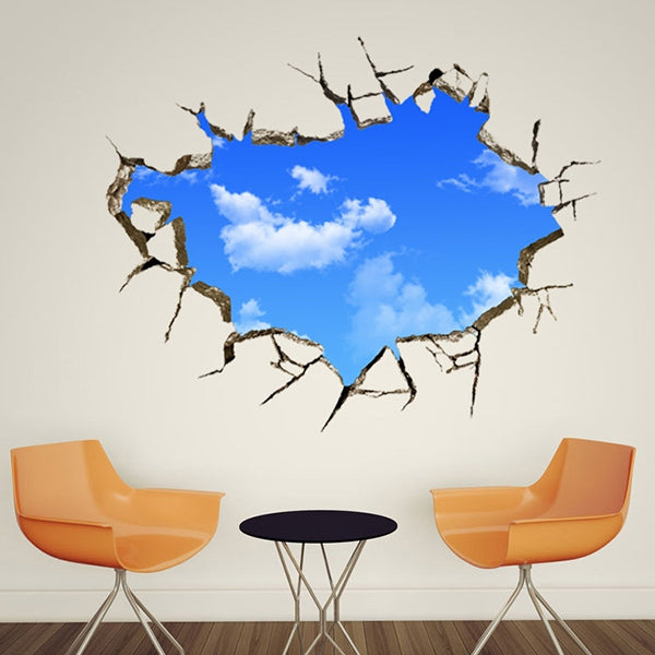 Chic Blue Sky and White Cloud Pattern Removeable 3D Wall Sticker