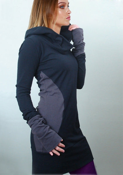 Stylish Hooded Long Sleeve Color Block Slimming Women's Hoodie