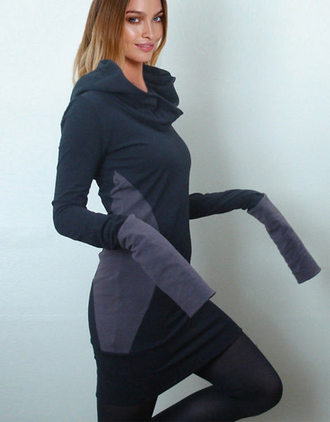 Stylish Hooded Long Sleeve Color Block Slimming Women's Hoodie
