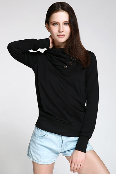 Buttoned Turtleneck Sweatshirt