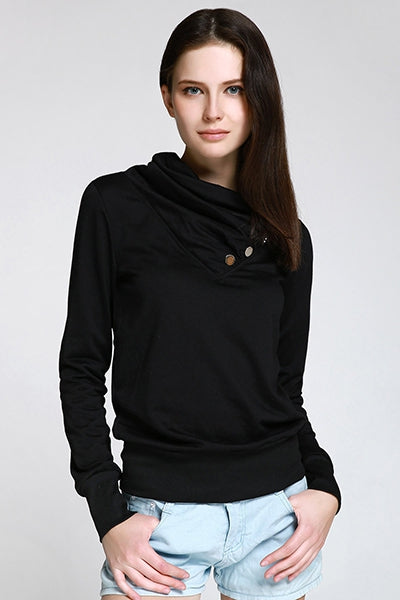 Buttoned Turtleneck Sweatshirt