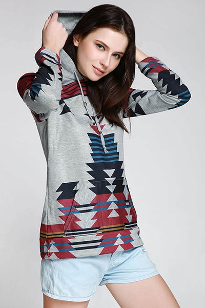 Casual Geometric Pattern Long Sleeves Hoodie For Women